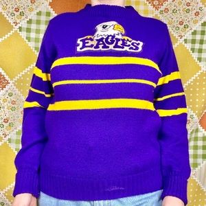 Vintage 60s purple & yellow striped Eagles cheerleader sweater 📣